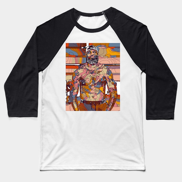 Shirtless Lebron James Geometric Art Baseball T-Shirt by Playful Creatives